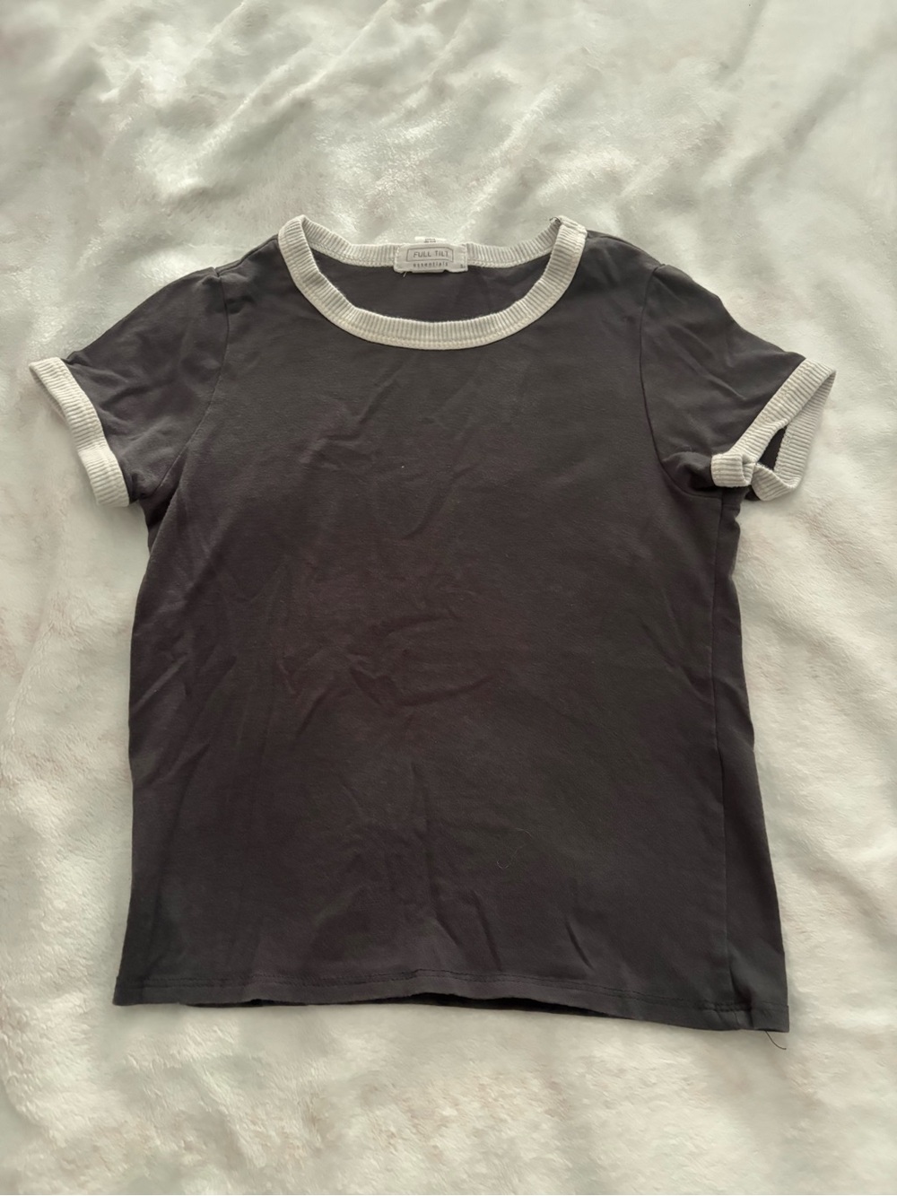Full Tilt Essentials Gray Baby Tee with White Rib Trim